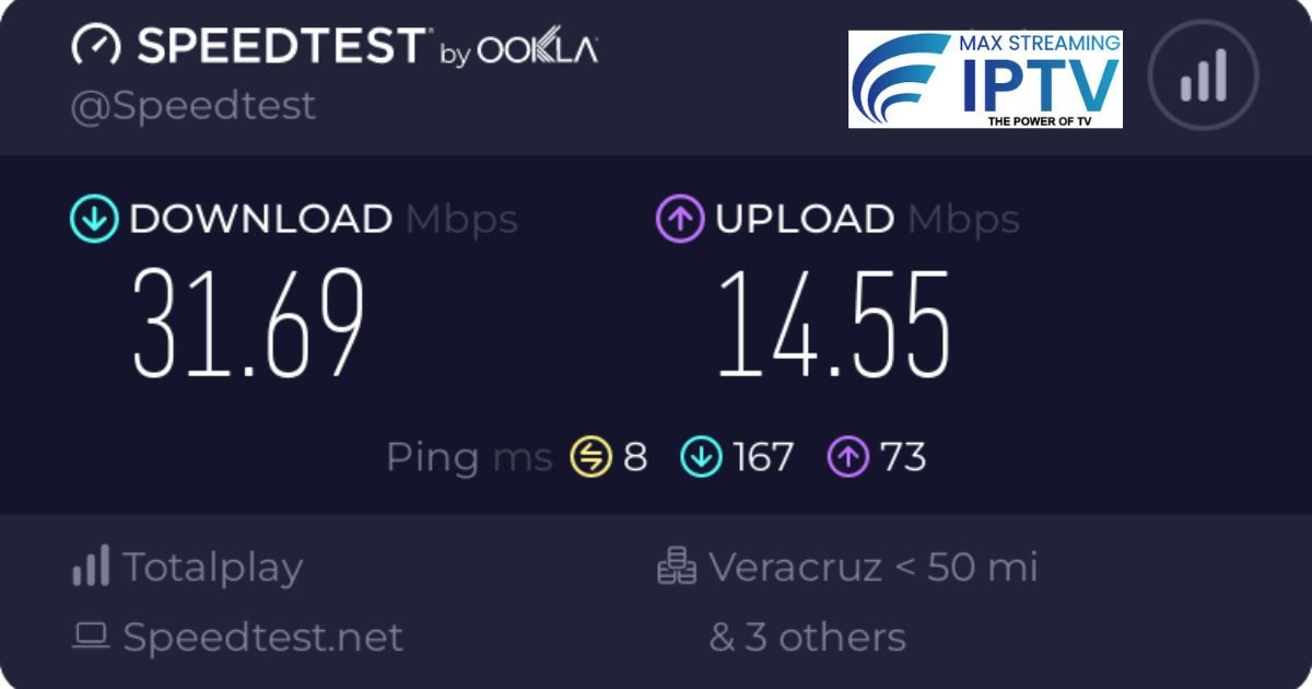 Ookla speedtest showing broadband speed check for IPTV setup on Firestick and Smart TV