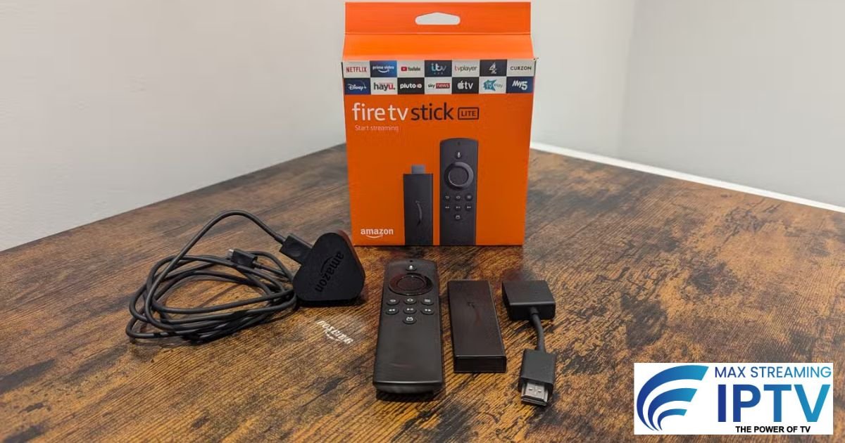 Amazon Firestick 4K with remote and packaging on wooden table