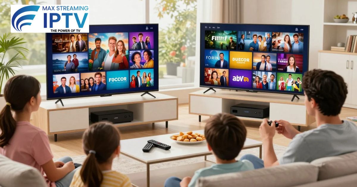 Family enjoying Max Streaming IPTV service on big screen